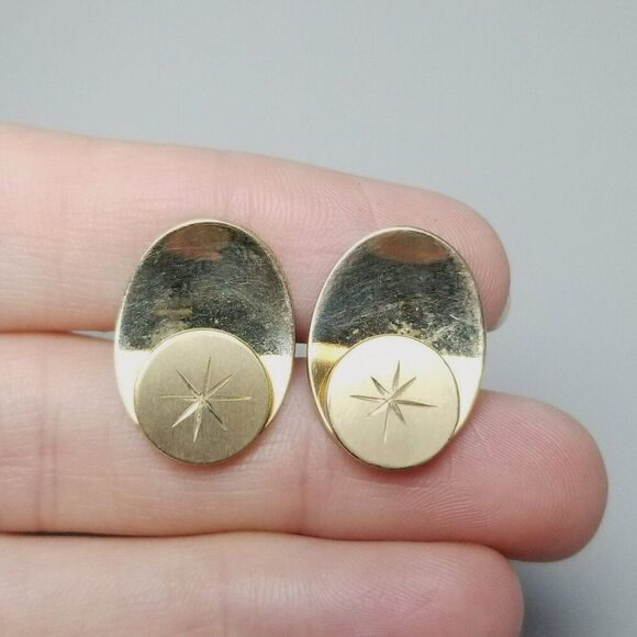 Vintage Hickok Starburst Design Yellow Gold Filled Cufflinks, Mid Century Style - Picture 7 of 8